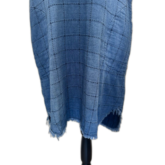 Cloth & Stone Chambray Tunic Dress Frayed Hem Quilted Check Pockets Size Medium - Picture 4 of 7